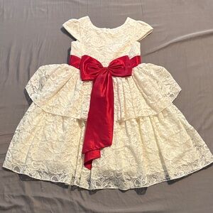 Elegant Kids Lace Dress with Red Bow